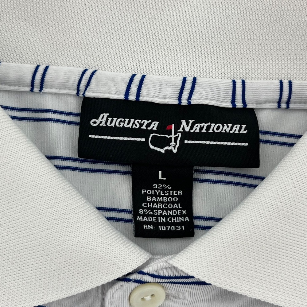 Augusta National Mens Size L Golf Polo Shirt White Blue Striped Short Sleeve - Picture 4 of 7